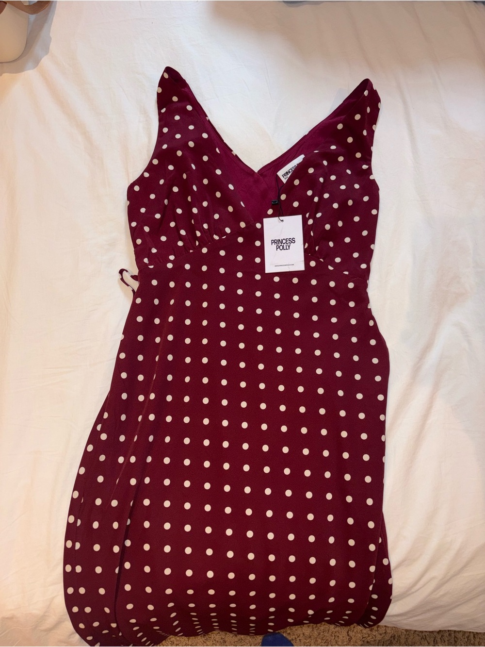 Princess Polly Wine Red and White Polka Dot Dress